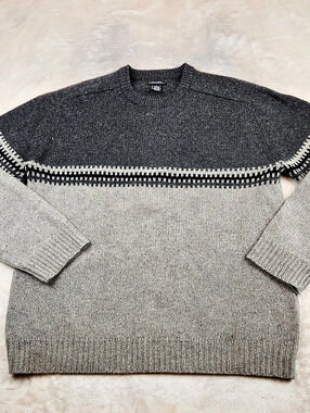 Cherokee Lambs Wool Gray & Black Color Block Crew Neck Sweater Men's Size XL